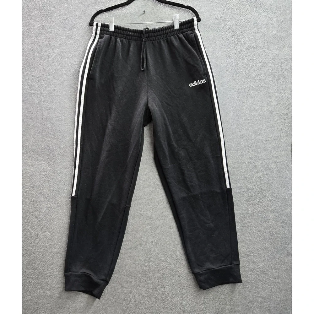 Adidas Men Activewear Pants L‎ Black Sweatpants Gorpcore Logo Stripe 27